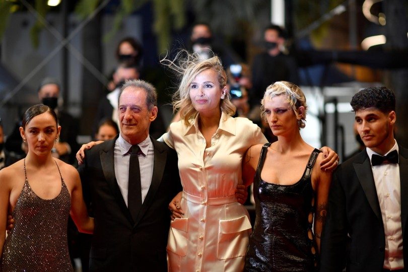Garance Marillier, Vincent Lindon, Julia Ducournau, Agathe Rousselle and Lais Salameh at Cannes Film Festival 2021